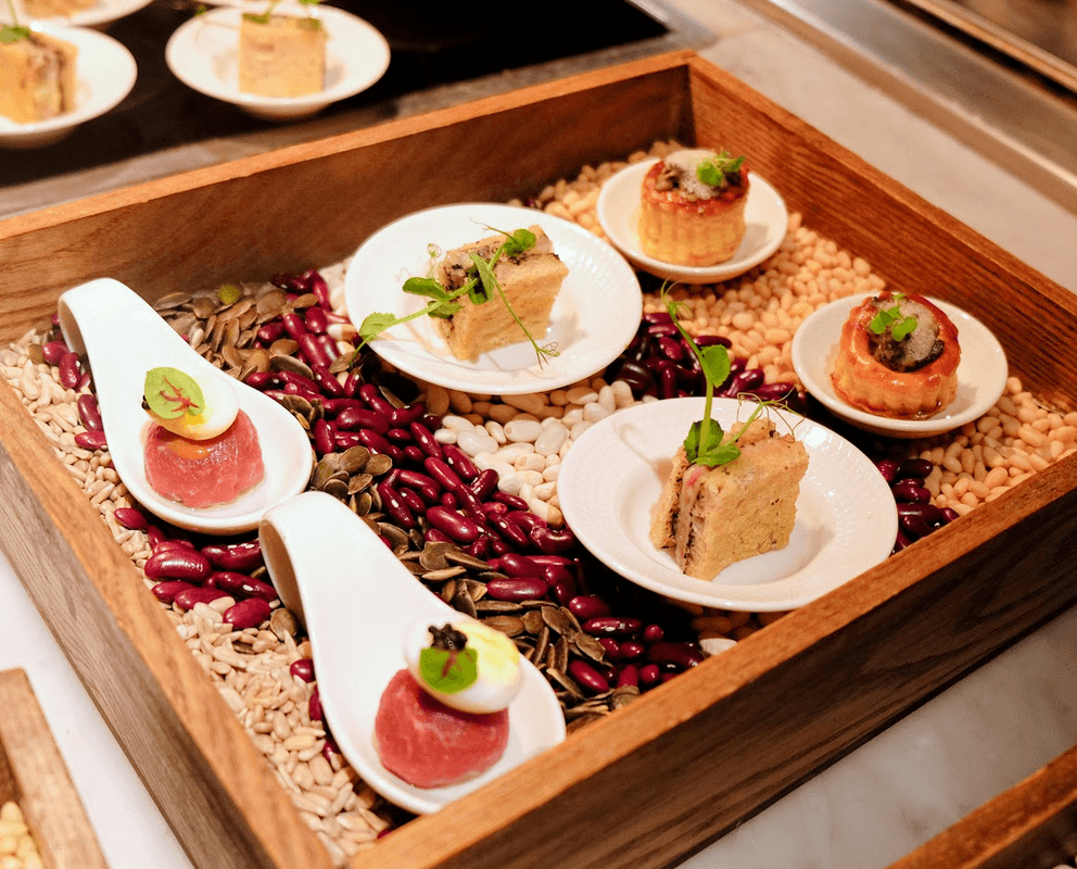 LEFT: Canapés. RIGHT: Pâté en Croûte