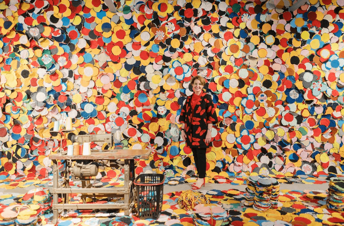 H.E. MaryKay Carlson at the colorful installation by Raffy Napay, titled "MANAnahi" (2022); Yeo Kaa sculptures