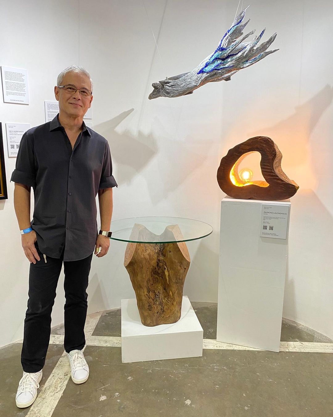 Raymond Lauchengco with some of his sculptural works at Art Fair Philippines 2023