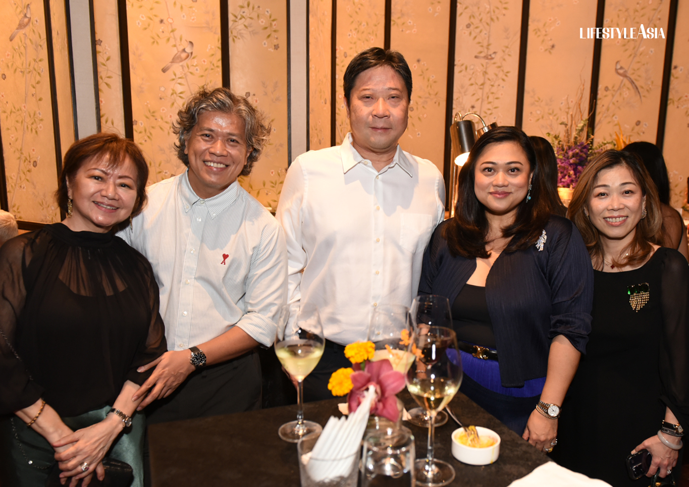 Charisse Chuidian, Dennis Lustico, Fred Siy, Candy Dizon, Sharyn Wong; Ellen Hari Ong, Candy Dizon, Benson Ong; Dennis Robles, Bernadette Villacorta, Bong Prada-Lim, and Milagros Sering; Dennis Lustico, Geoff Andres, and Anton Corro; Gabe Romualdez, Anja Abrogar, and AGC Power Holdings Corp Vice President for Business Development Randolf Palanca, Jr.; Candy Dizon, Baken founder and CEO Rachel Carrasco, and Moi Busto