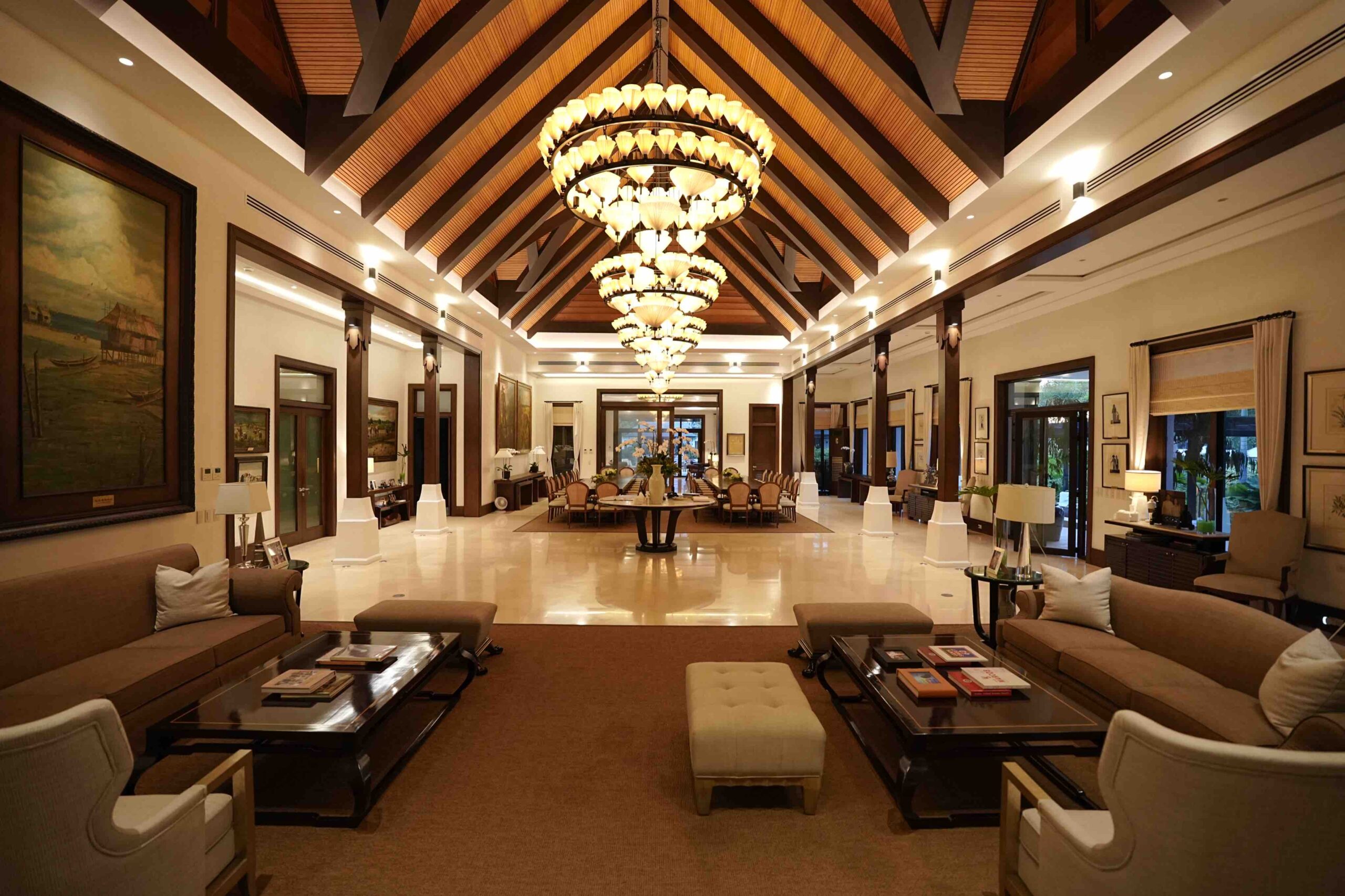 The living area in Bahay Pangulo; on the left wall hangs a painting titled "Nipa Hut by the Beach" by an unknown Cebuano artist.