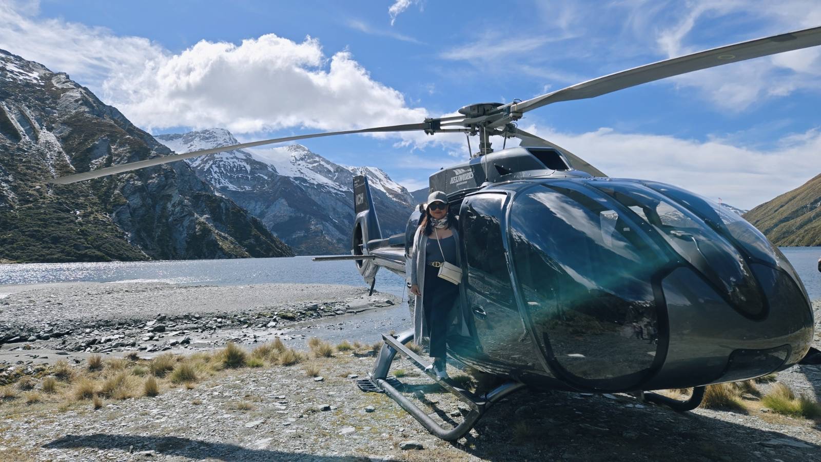 Candy Dizon taking a ride on a helicopter
