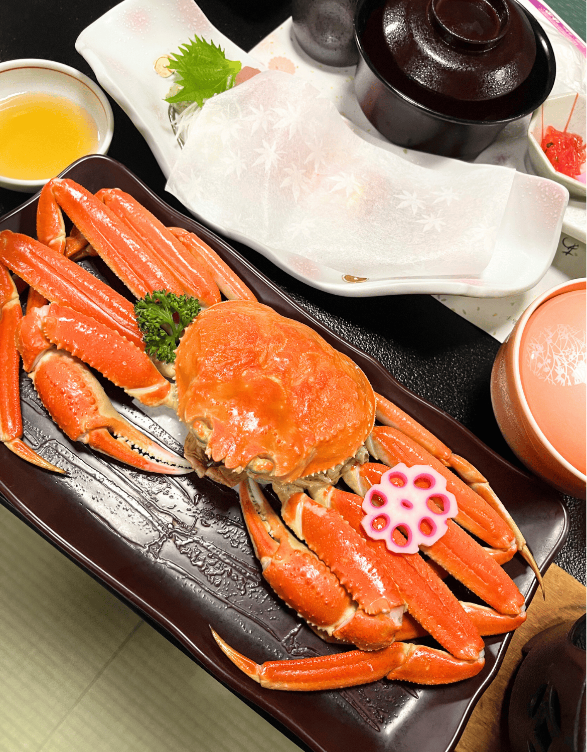 Succulent Echizen crabs were part of the kaiseki dinner at Yuraku