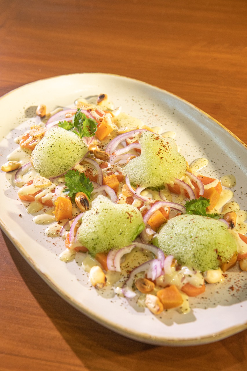 Tiradito de Salmon; Croquetas de Cecina Y Membrillo; Bravas 2.0 and Taco de Lengua; Arroz de Butifarra Y Trompetas