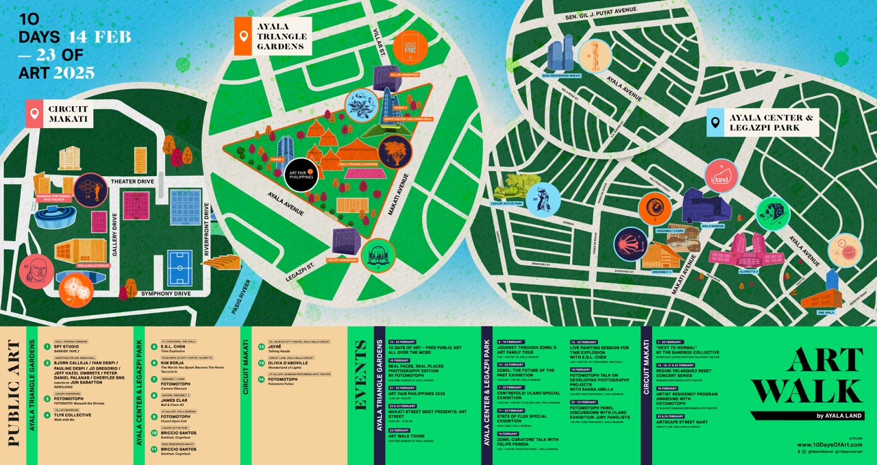 A map featuring the destinations in AyalaLand's Art Walk Art Fair Philippines