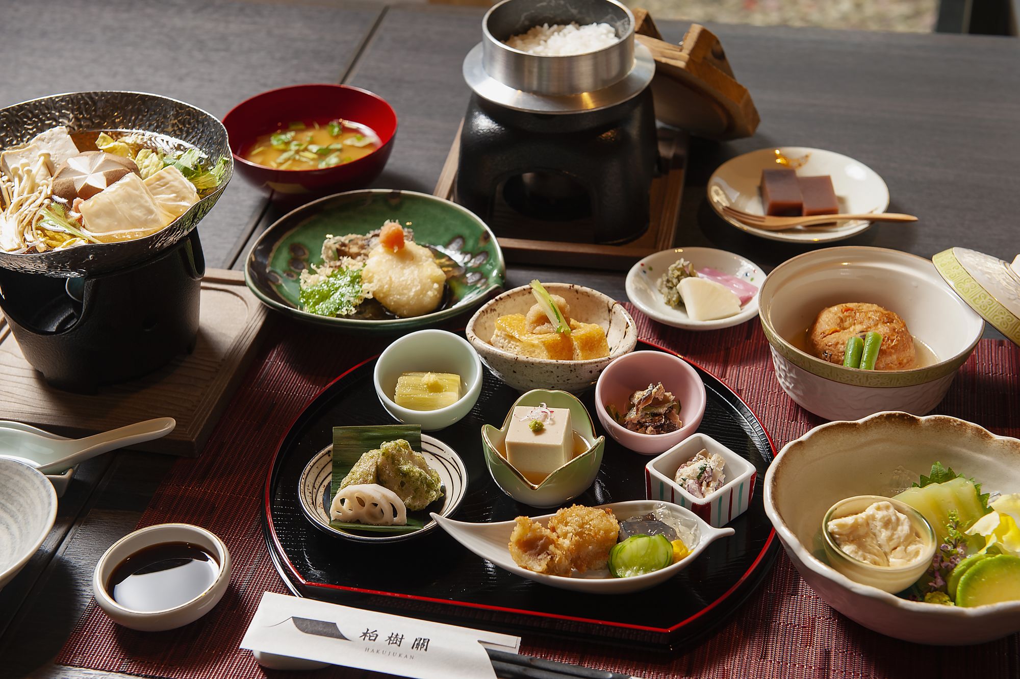 A beautiful kaiseki meal featuring a variety of vegetables native to Japan 