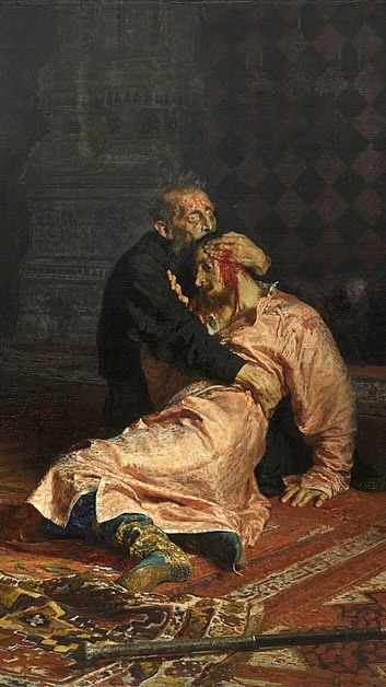 "Ivan the Terrible and His Son Ivan" (1883-1885) by Ilya Repin; "Saturn Devouring His Son (from The Black Paintings, 1820-1823) by Francisco de Goya