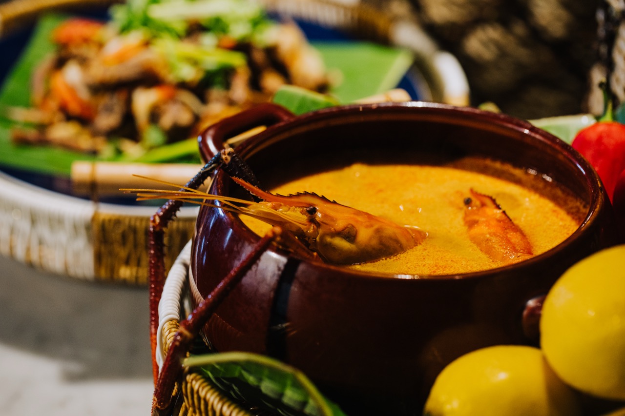 Tab Tim Grob (turnip in coconut milk); Mango Sticky Rice; and Tom Yum Goong (hot and sour seafood soup)