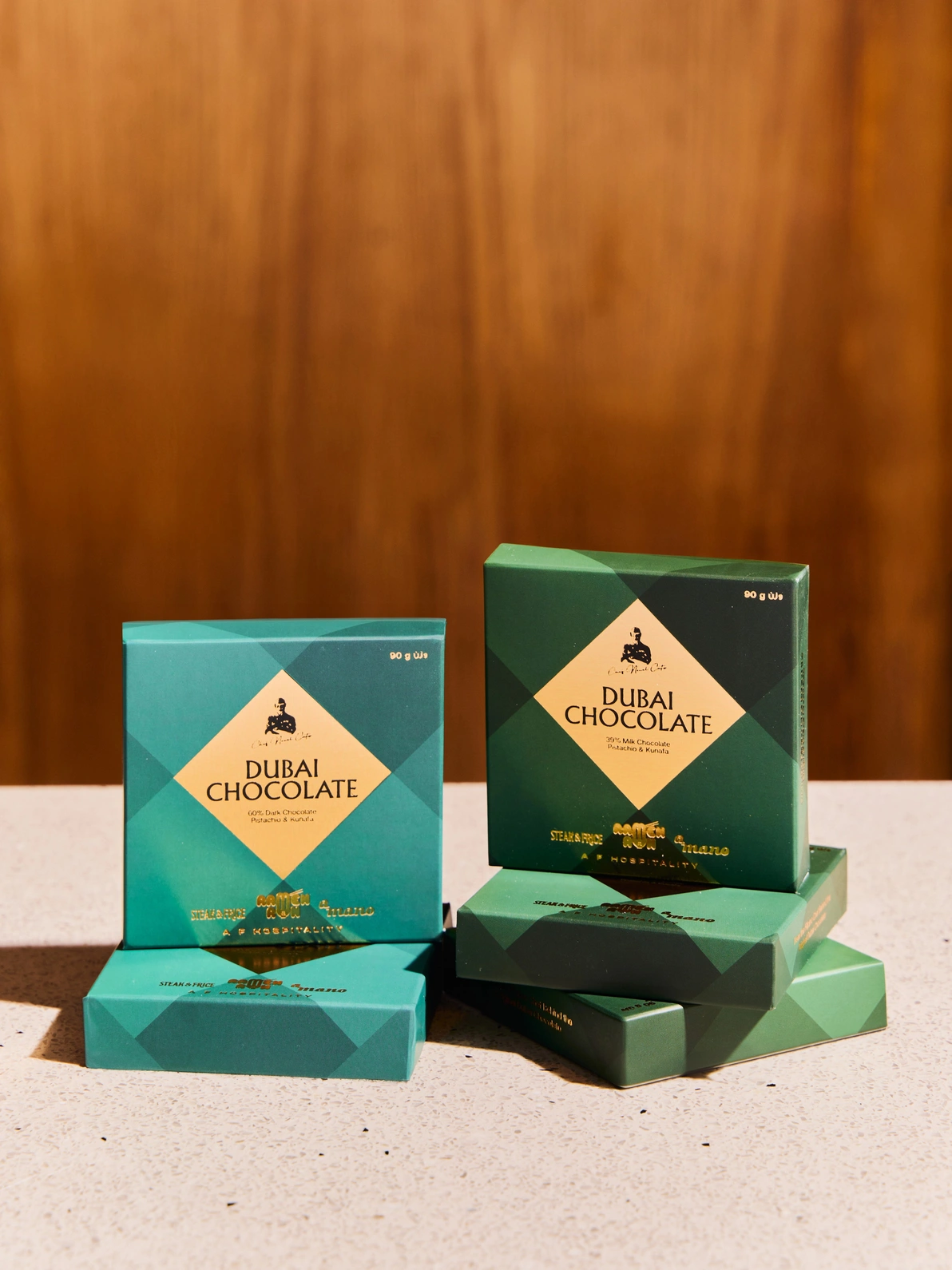 Dubai Chocolate x A F Hospitality chocolate bars