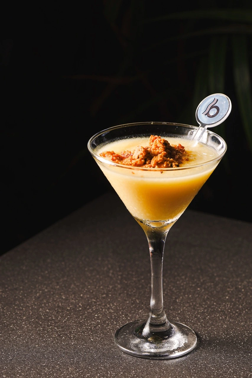 Lambanog Slushie with Coconut, Mango, and Baken Cookies; Lambanog On Ice with Real Bacon Crisps