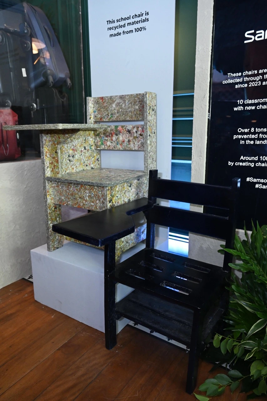 Plastic in Fashion: For its partnership with Samsonite, Envirotech Philippines transforms discarded luggage into
school chairs