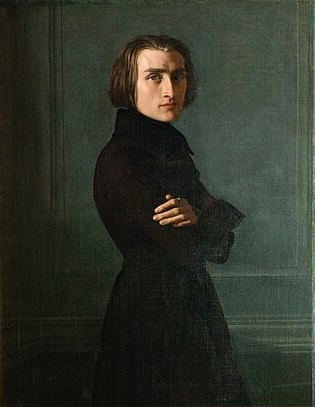 Franz Liszt, depicted in "Portrait de Franz Liszt" (1839) by Henri Lehmann