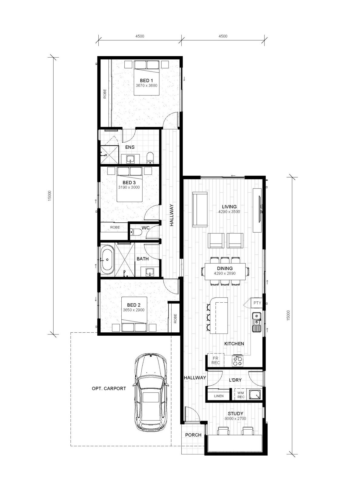 The Dune 3 Bed 2 Bath Brochure Plan