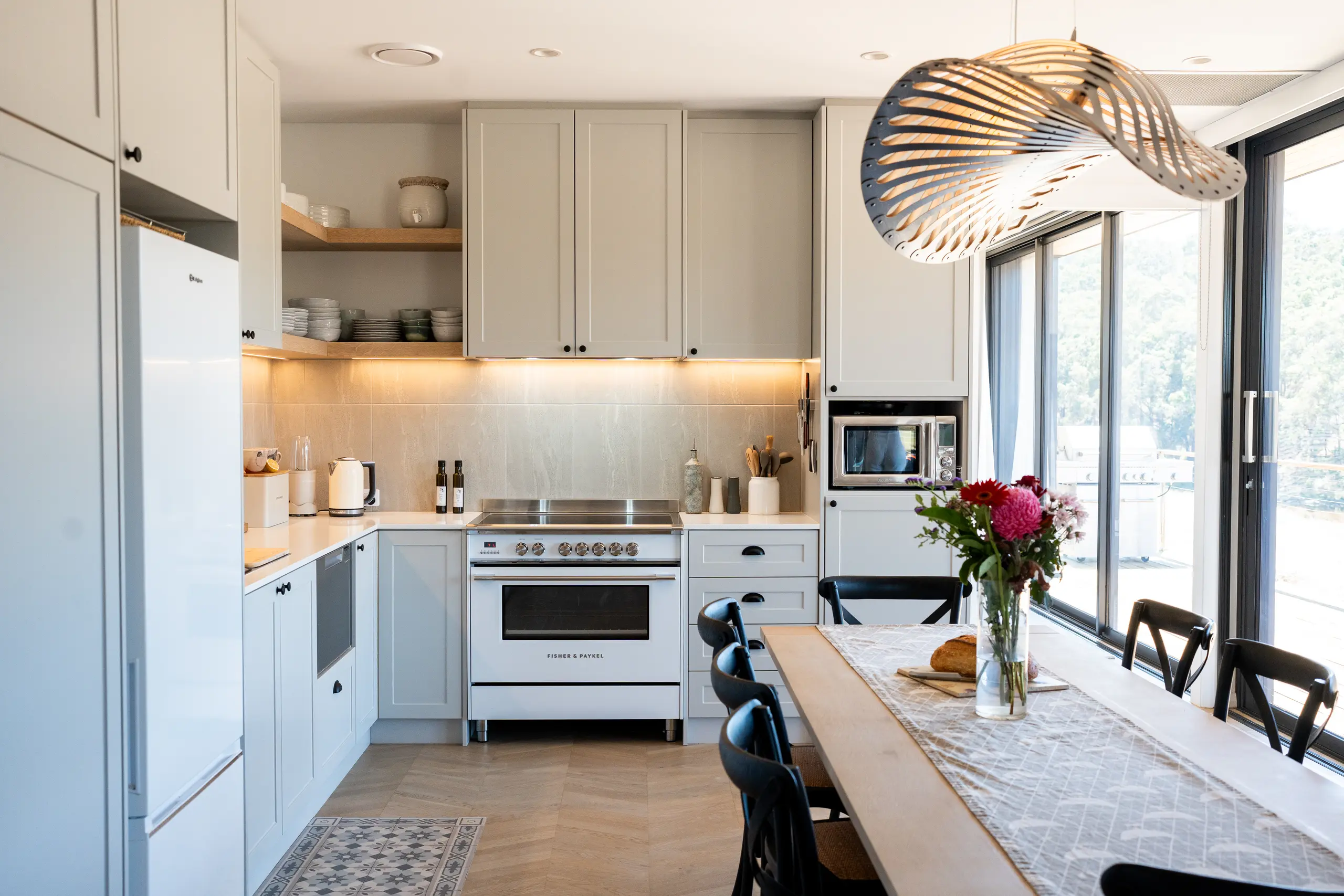 modular home kitchen with integrated appliances