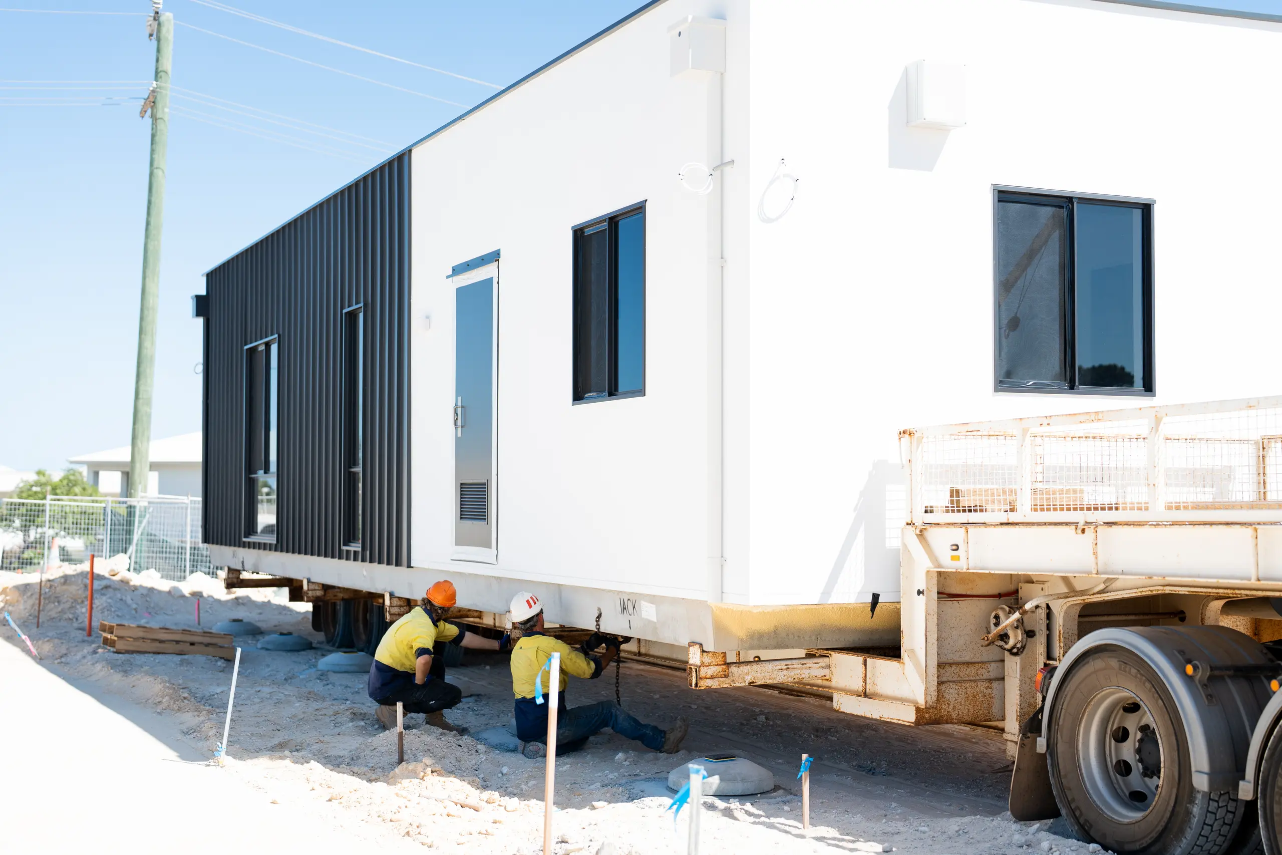 prefabricated foundation system being installed