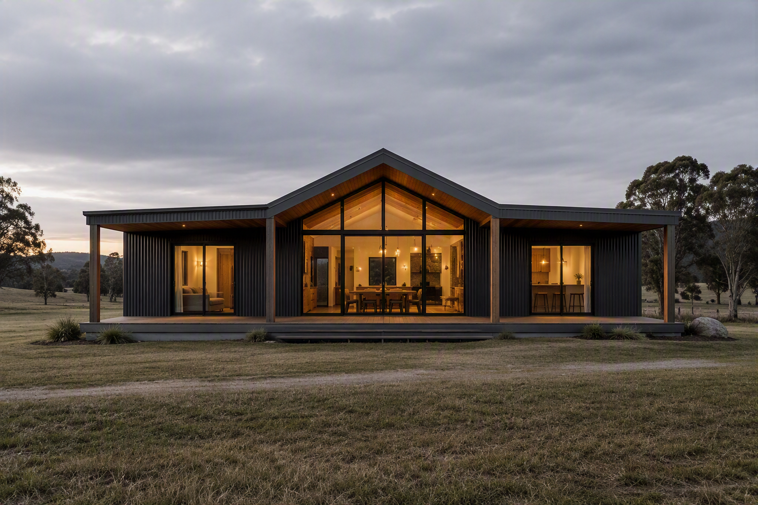 A modular home sitting in a meadow