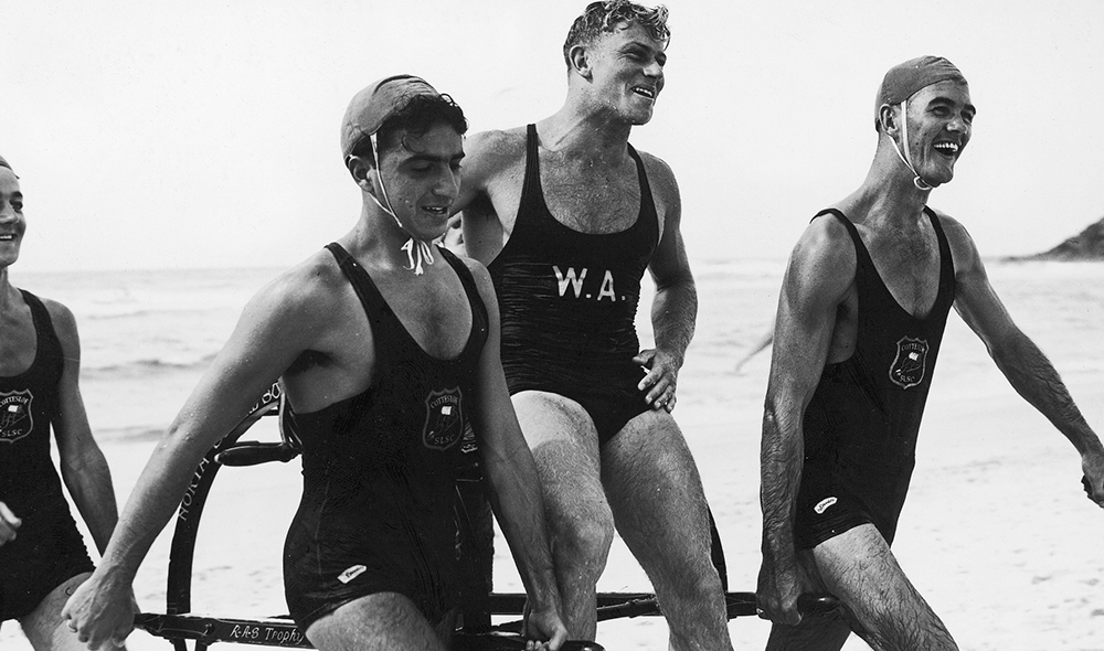 Historical black and white photograph of early Western Australian surf lifesavers