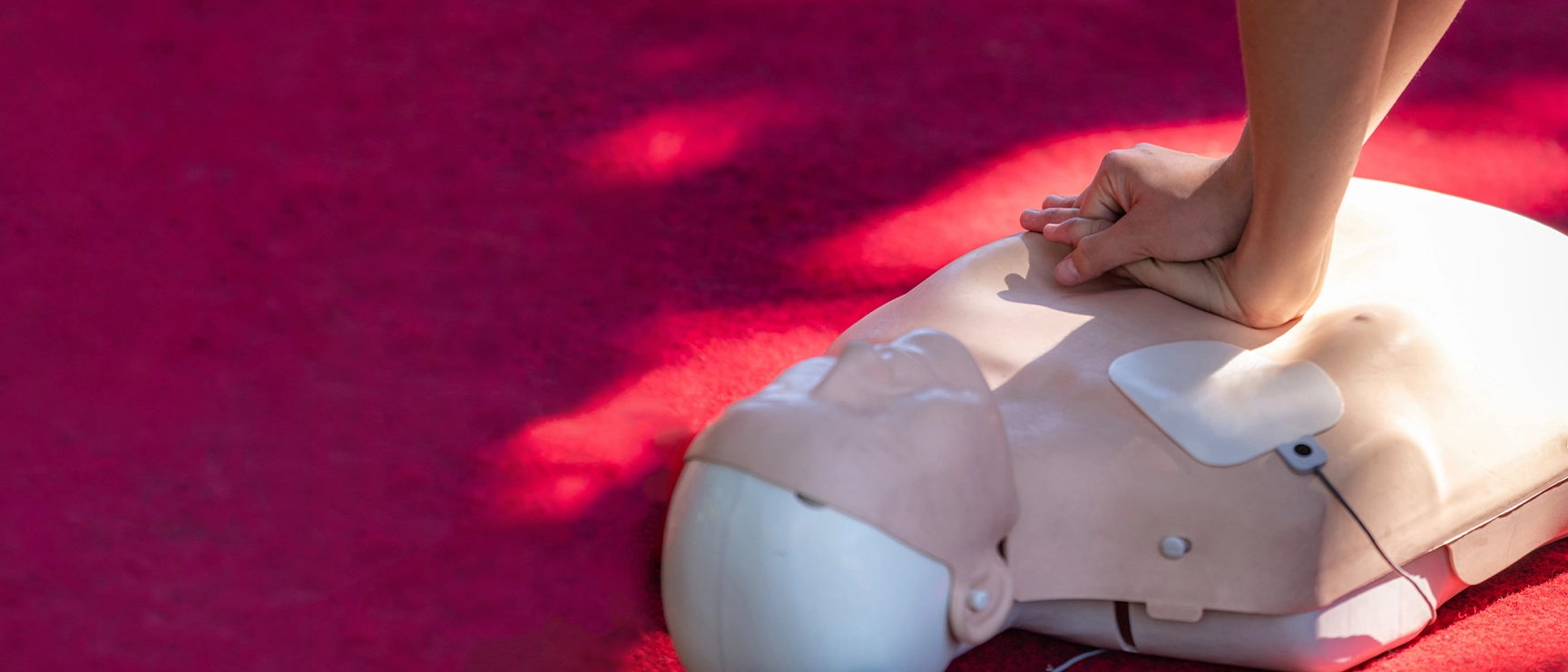 Close-up of a CPR training manikin during a first aid course