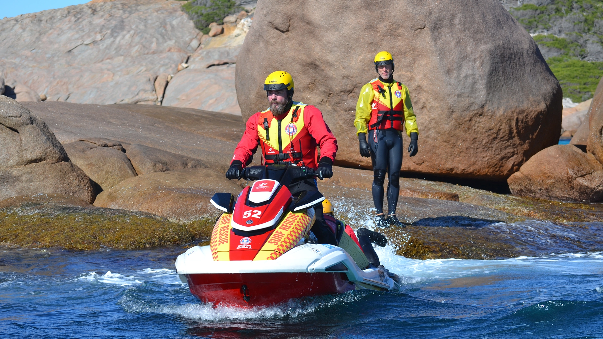 Surf lifesavers on a rescue water craft during a course at Esperance
