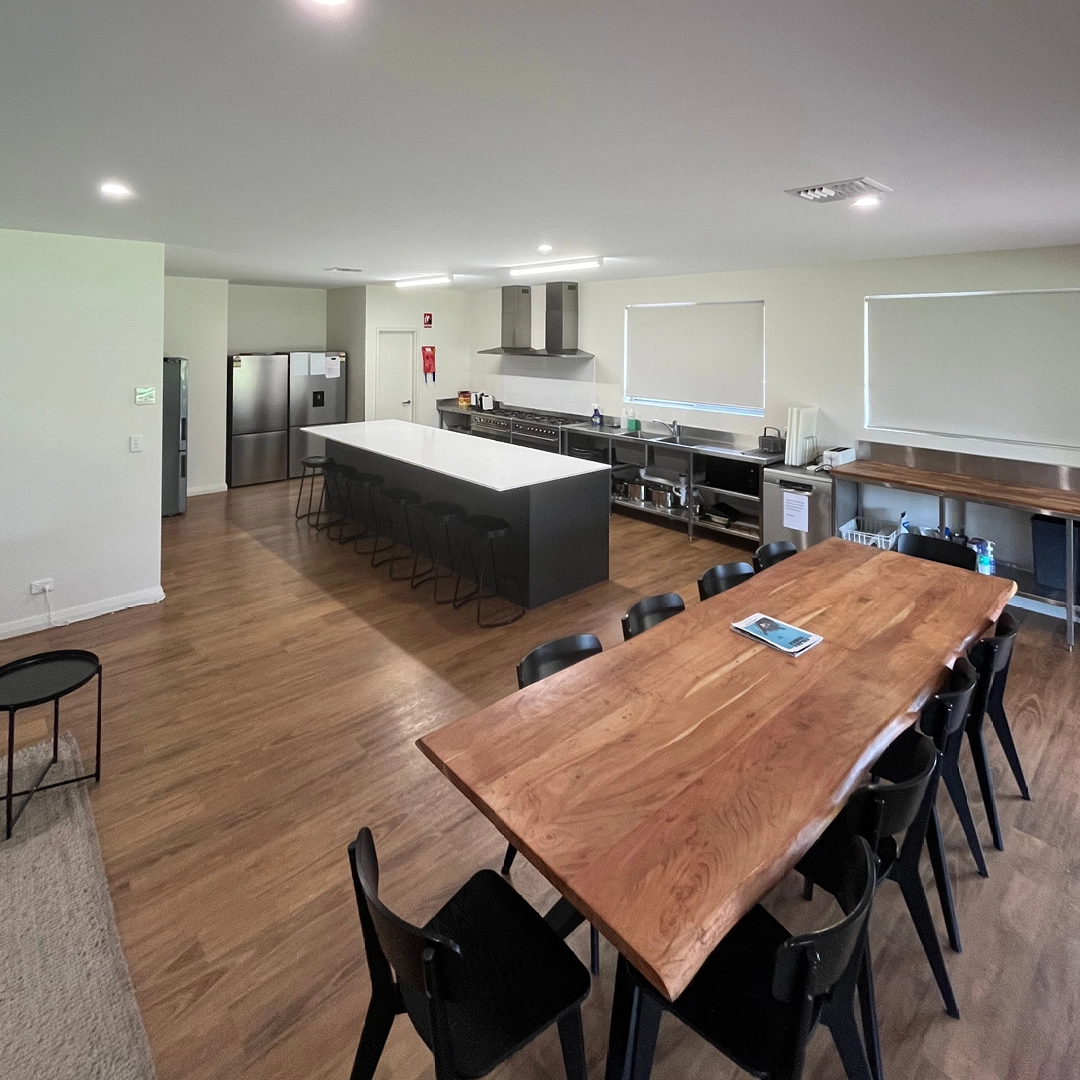 A kitchen and dining area at the South West Recreational Camp