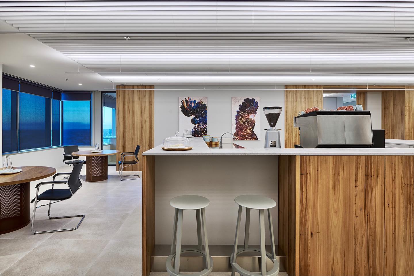 SAS 750 Tubeline baffle ceiling system used in office common area