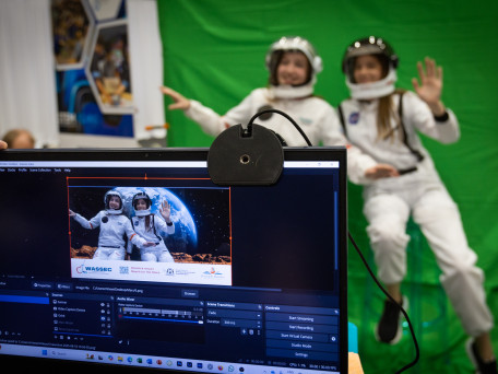 Dana Ponti (14) and Isobel McGee (14) International School of WesternAustralia at the Resources Technology Showcase at PCEC