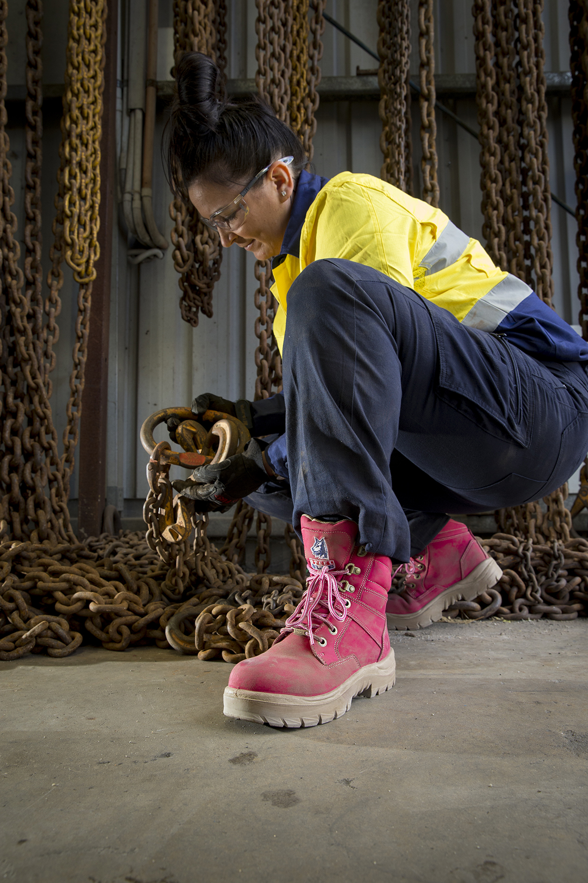 Southern Cross® Zip Up Ladies Purple & Pink Steel Cap Boots Steel Blue