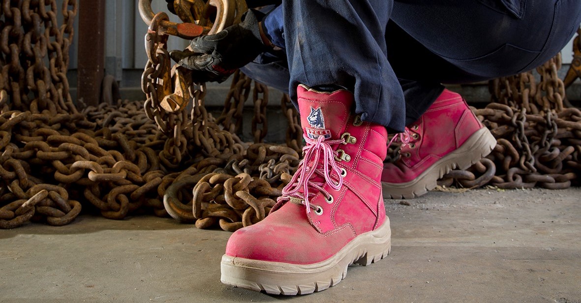 blue steel pink boots