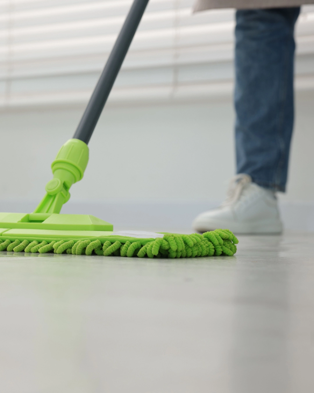 Micro fibre mop being used to clean an epoxy floor