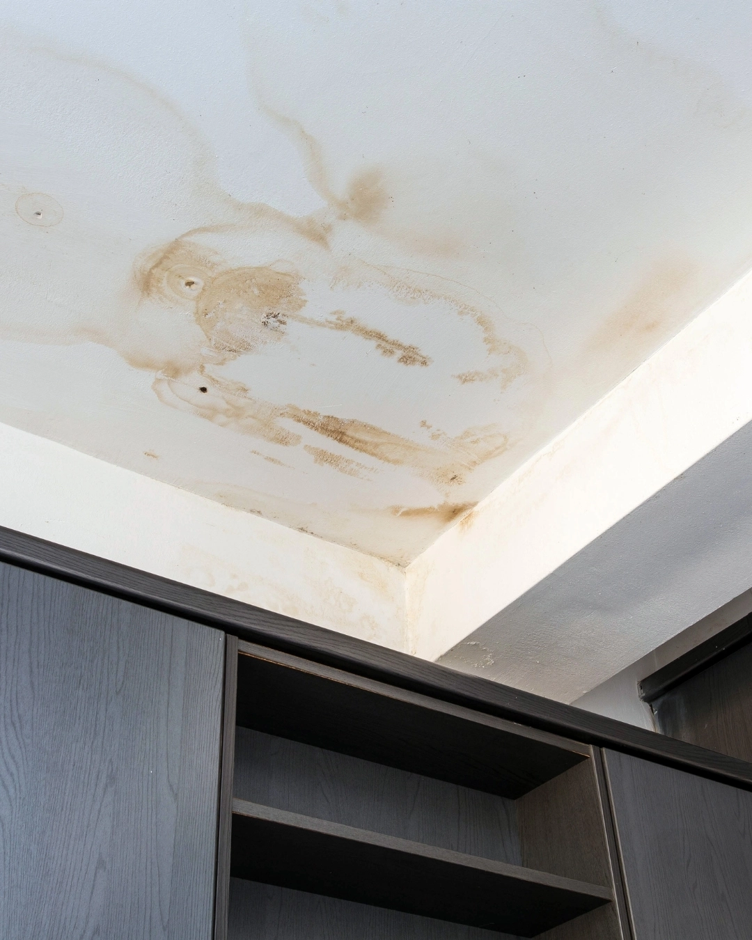 Discolouration or staining on walls, ceilings or floors