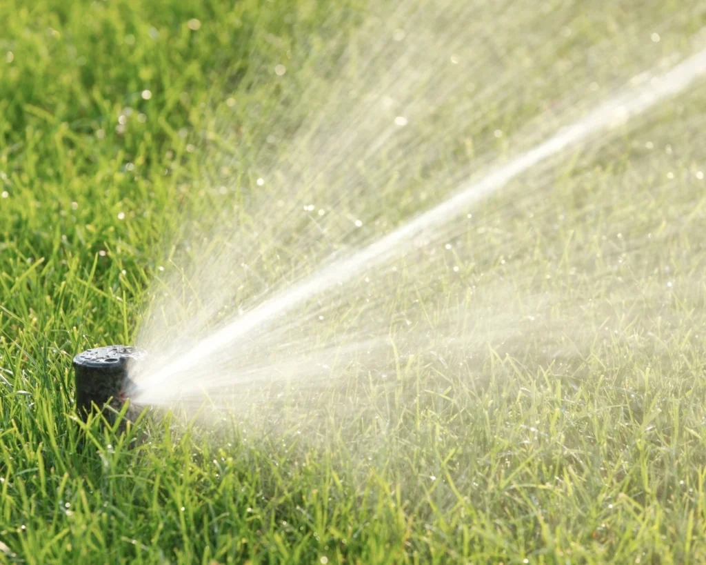 Sprinkler spraying water onto a lawn