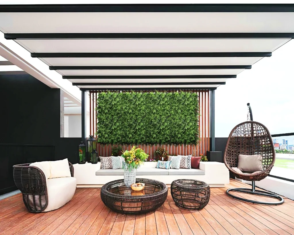 Termiturf artificial green wall panels installed on a wall