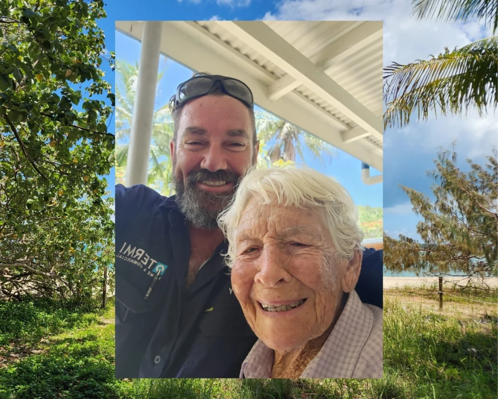 Monty Fitzgerald with his client Joyce, who lives on Great Keppel Island
