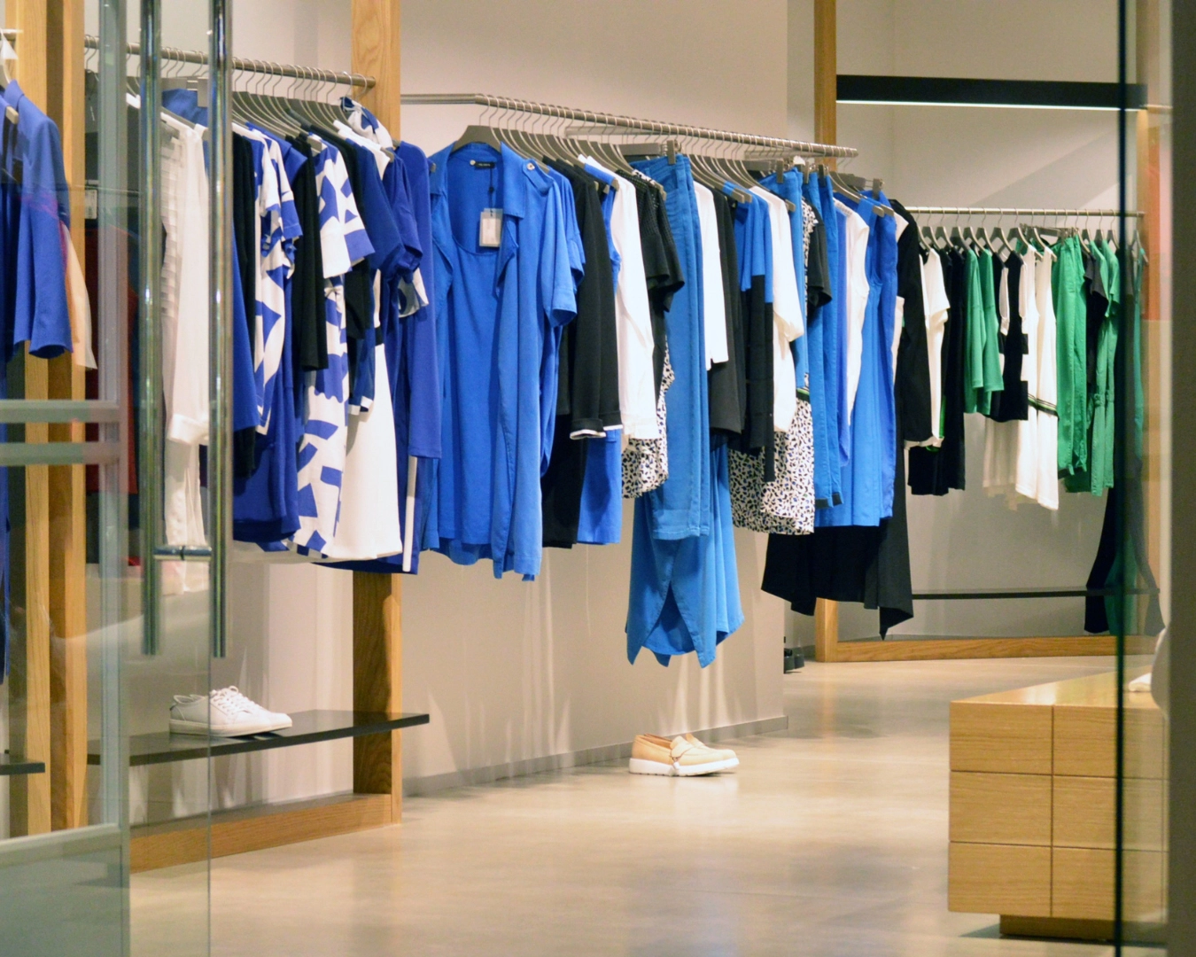 Cloths on a cloths rack in a retail shop