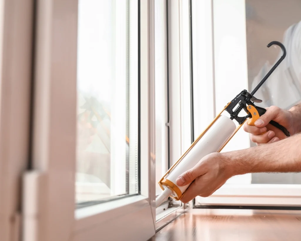Sealant being applied to a door frame to seal any gaps to stop pests from getting inside