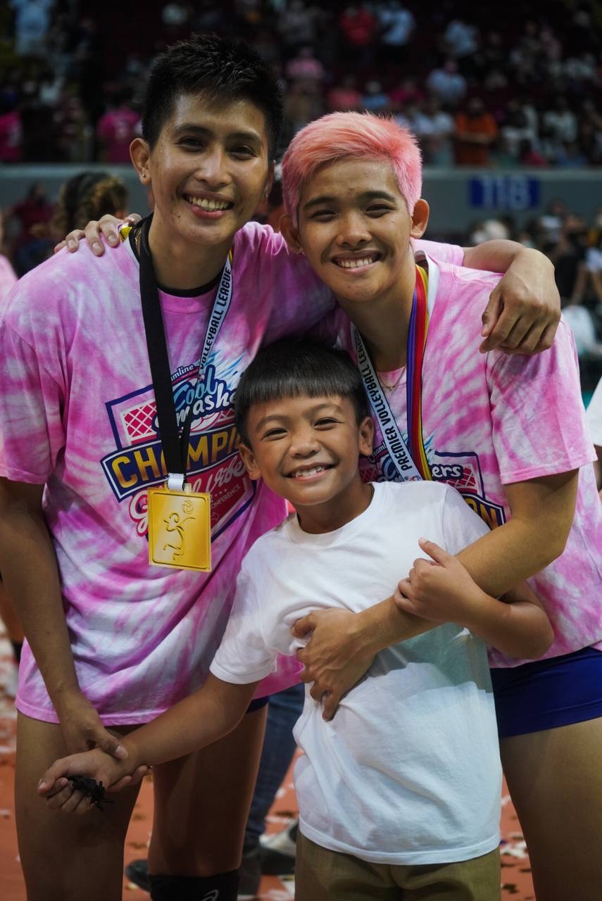 Creamline players Tots Carlos and Pangs Panaga