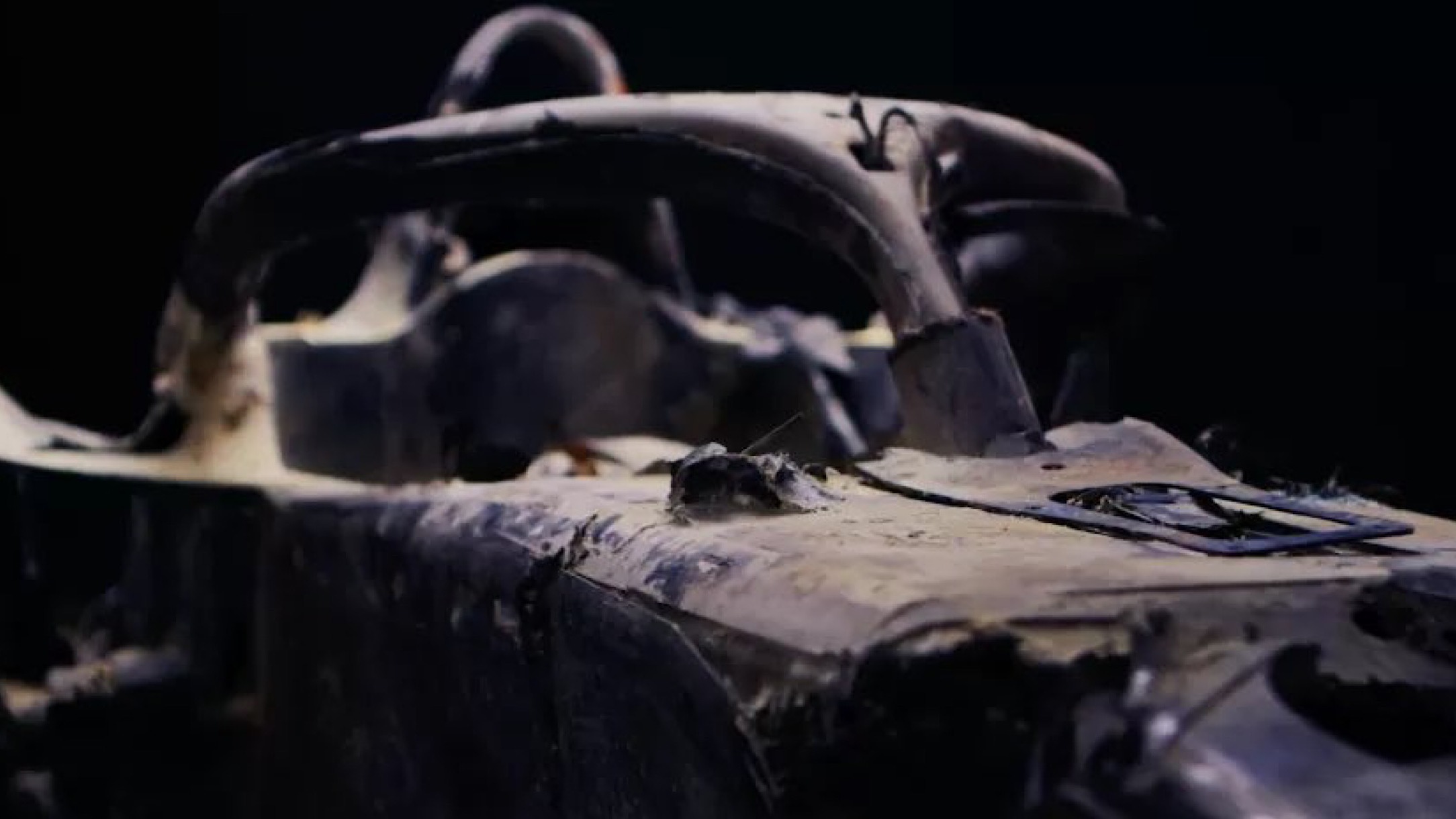 Romain Grosjean's car after the 2020 Bahrain Grand Prix crash