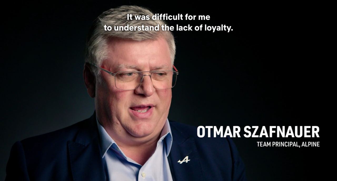 Netflix Drive to Survive scene of Otmar Szafnaeur sharing his thoughts on Oscar Piastri's surprising move to McLaren