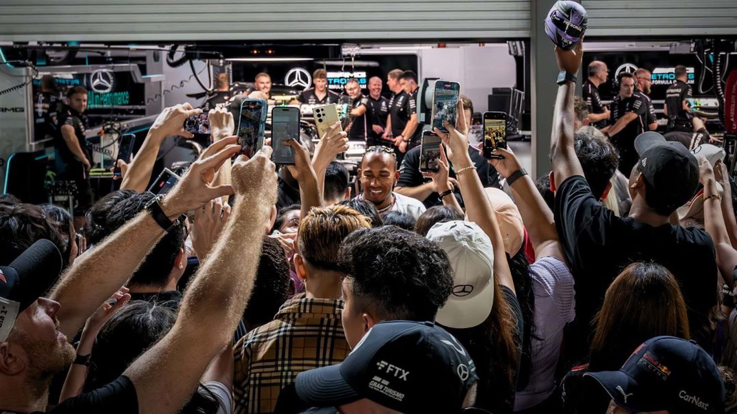 Fans with Lewis Hamilton at the F1 Singapore Grand Prix