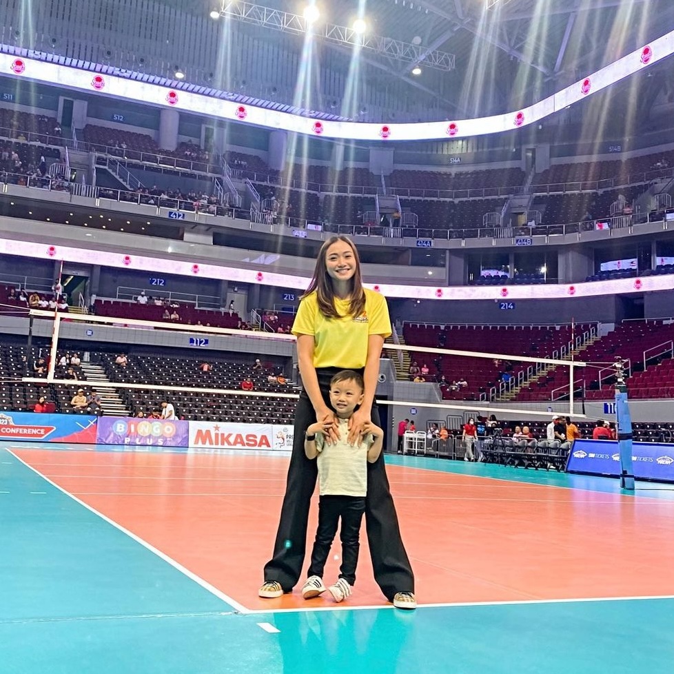 Cha Cruz Behag with her son, Solito Behag, at the Premier Volleyball League