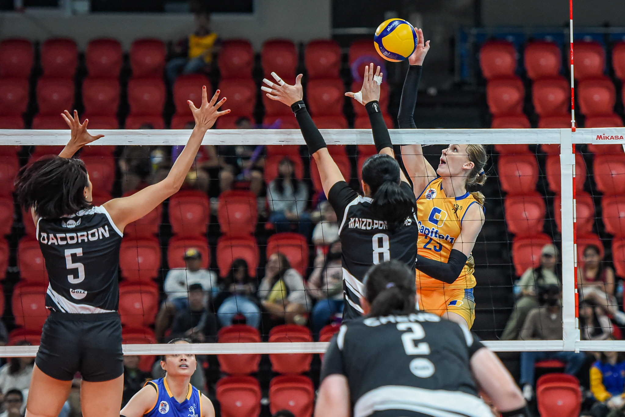 Marina Tushova against the Petro Gazz Angels in her second Philippine Volleyball matchup 
