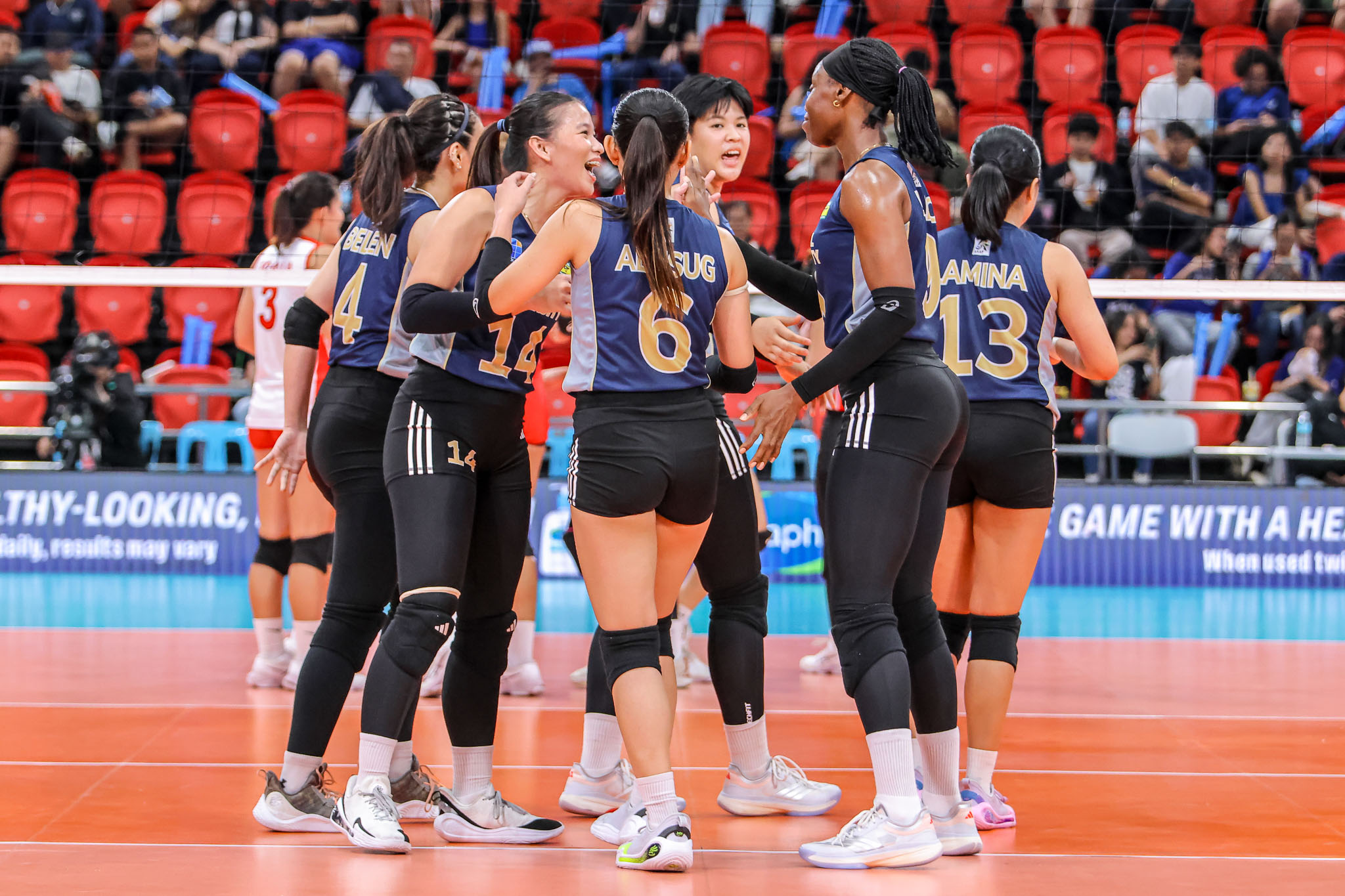 A team shot of the NU Lady Bulldogs led by captain Bella Belen.