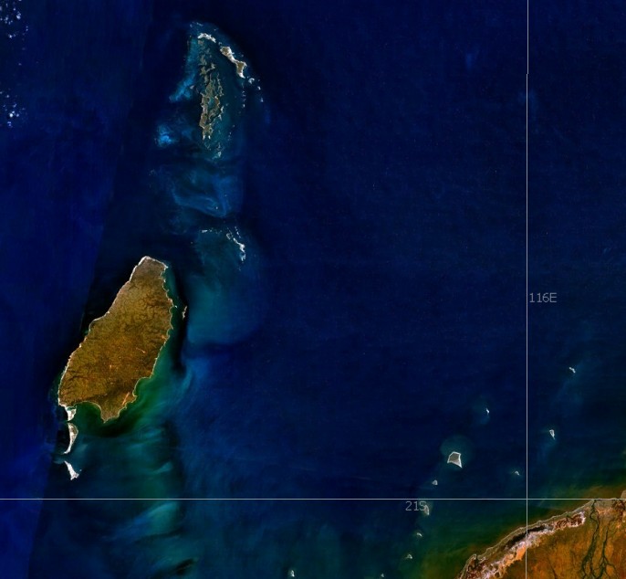 Satellite map of Barrow Island and the Montebello Islands