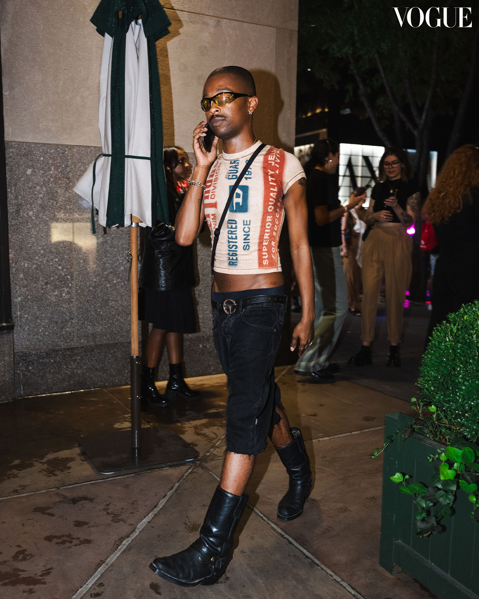 Myles Loftin at Eckhaus Latta Spring 2024 at New York Fashion Week.