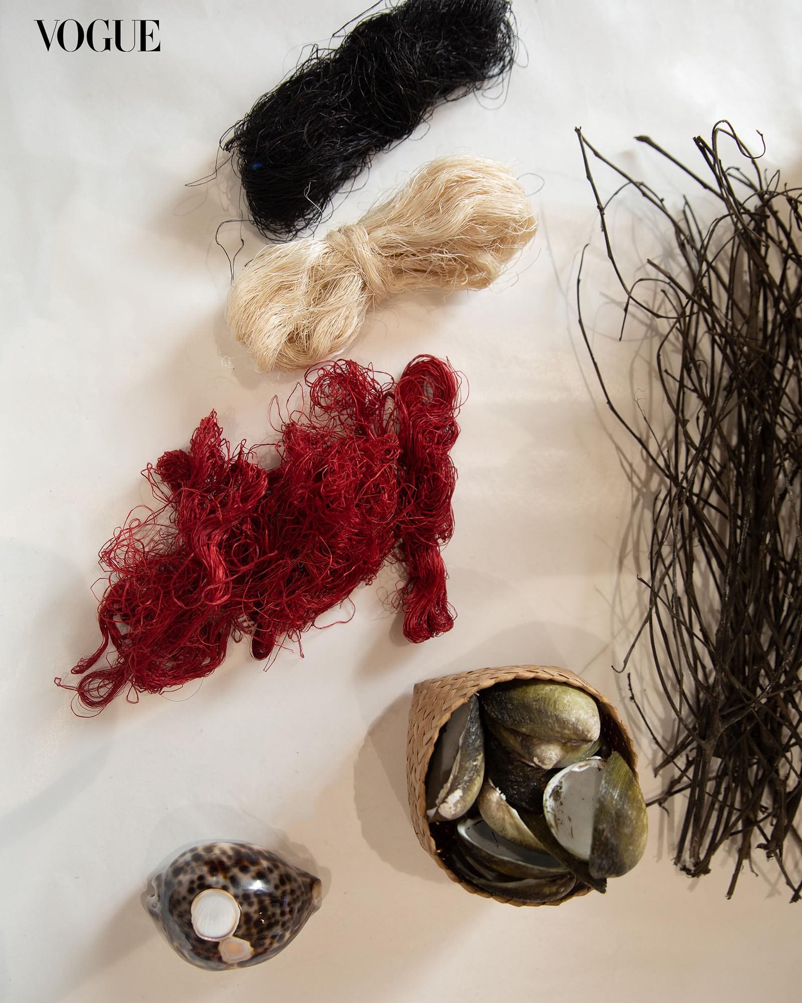 Multi-colored dyed threads.