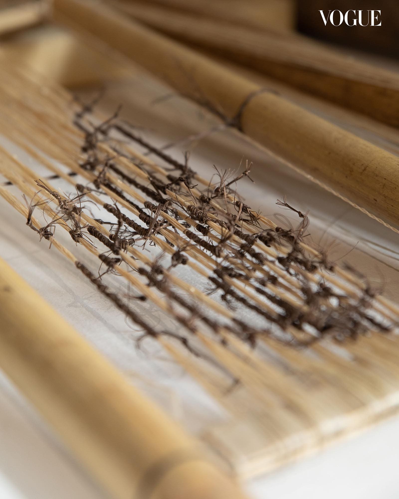 Close up of the ikat resist-dyeing technique.