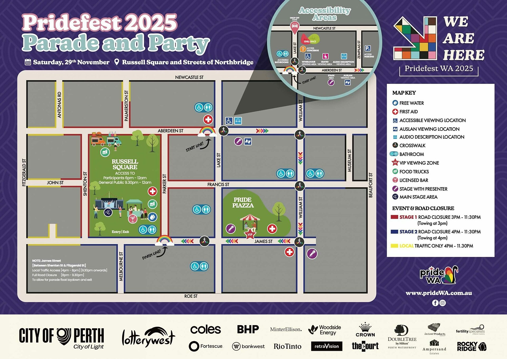 Pridefest 2025 Road Closure Map