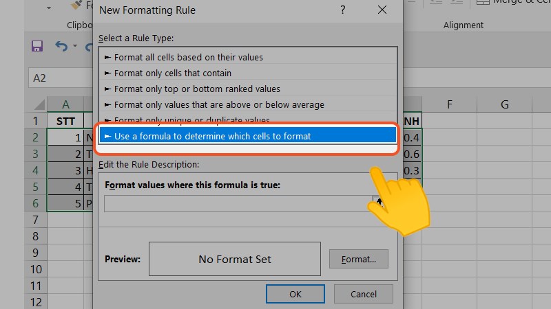 Use a formula to determine which cells to format