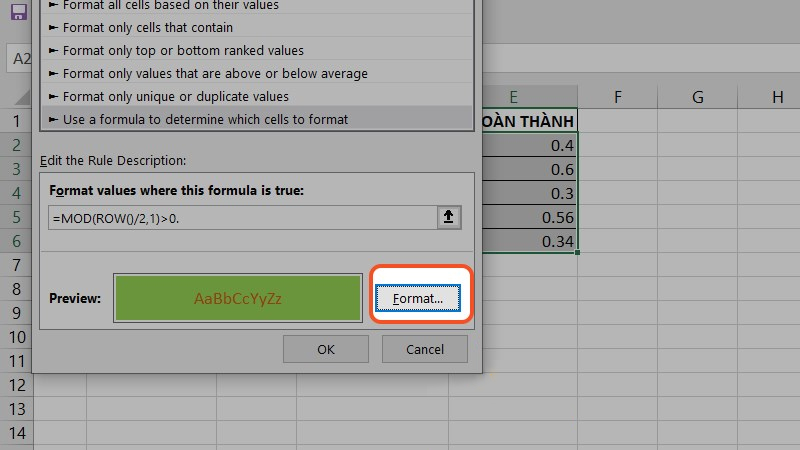 Format values where this formula