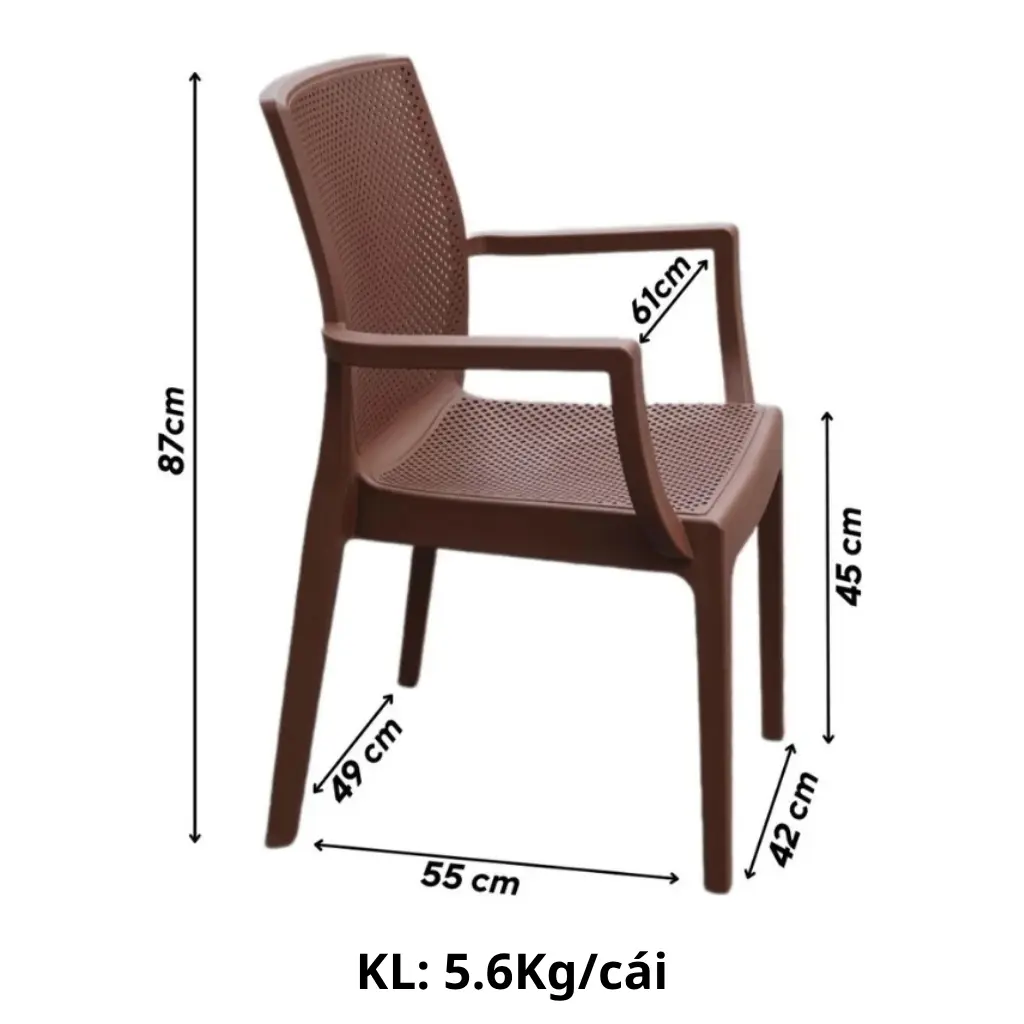 Kích thước ghế nhựa đúc lưới công thái học TM05